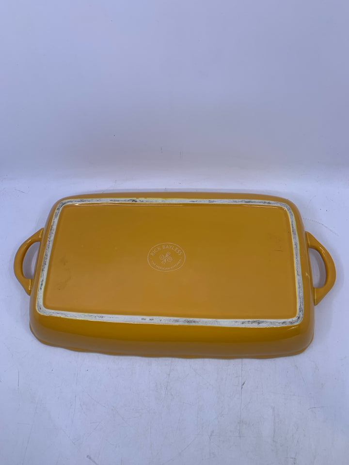 YELLOW CERAMIC RECTANGLE CASSEROLE DISH W/ HANDLES RICK BAYLESS.