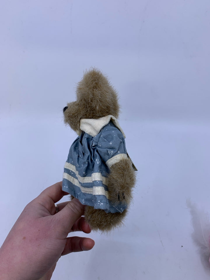 MINI GREY BEAR W/ BLUE DRESS & WHITE STRIPES BOYDS BEAR.