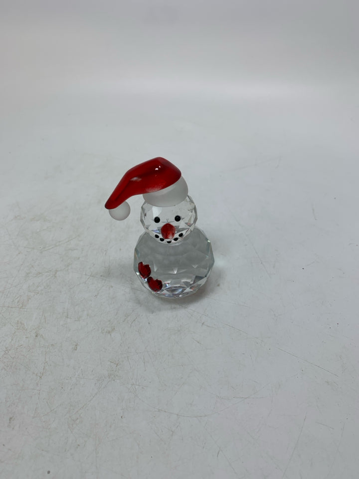 TEXTURED GLASS SNOWMAN W/ SANTA HAT.