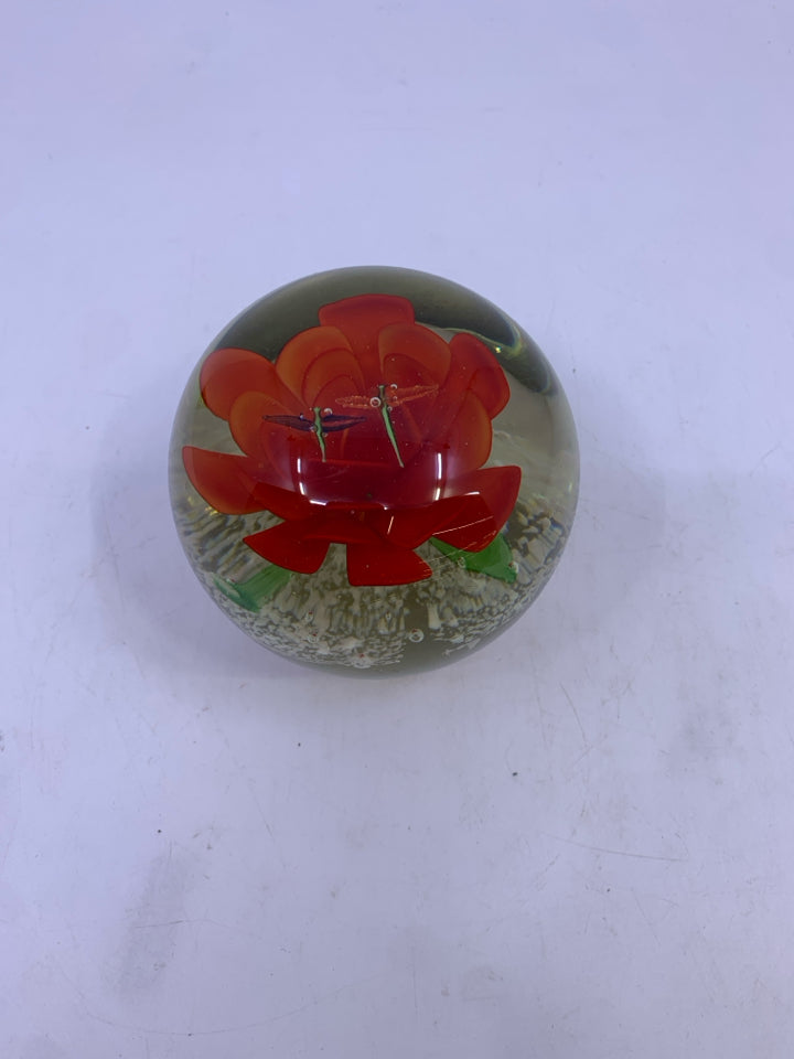 RED FLOWER DRAGON FLY PAPER WEIGHT.