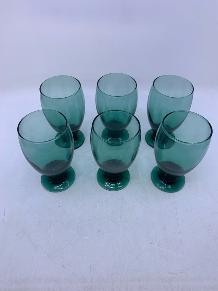 6 SHORT GREEN GLASSES.