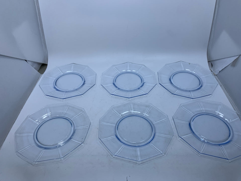 6 MOONLIGHT BLUE 10 SIDED GLASS PLATES CAMBRIDGE.