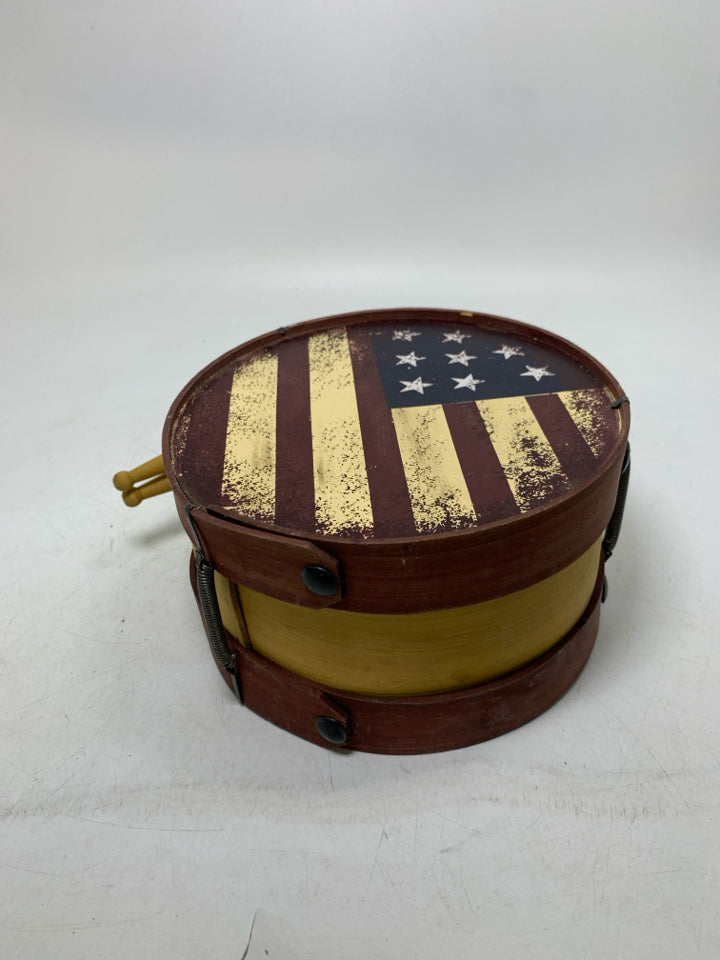 FAUX PATRIOTIC DRUM W/ STICKS DECOR.