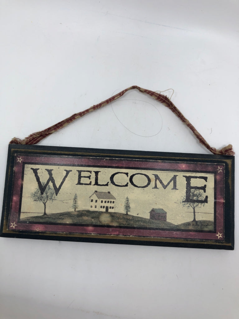 PRIMITIVE WOOD WELCOME BLOCK SIGN.