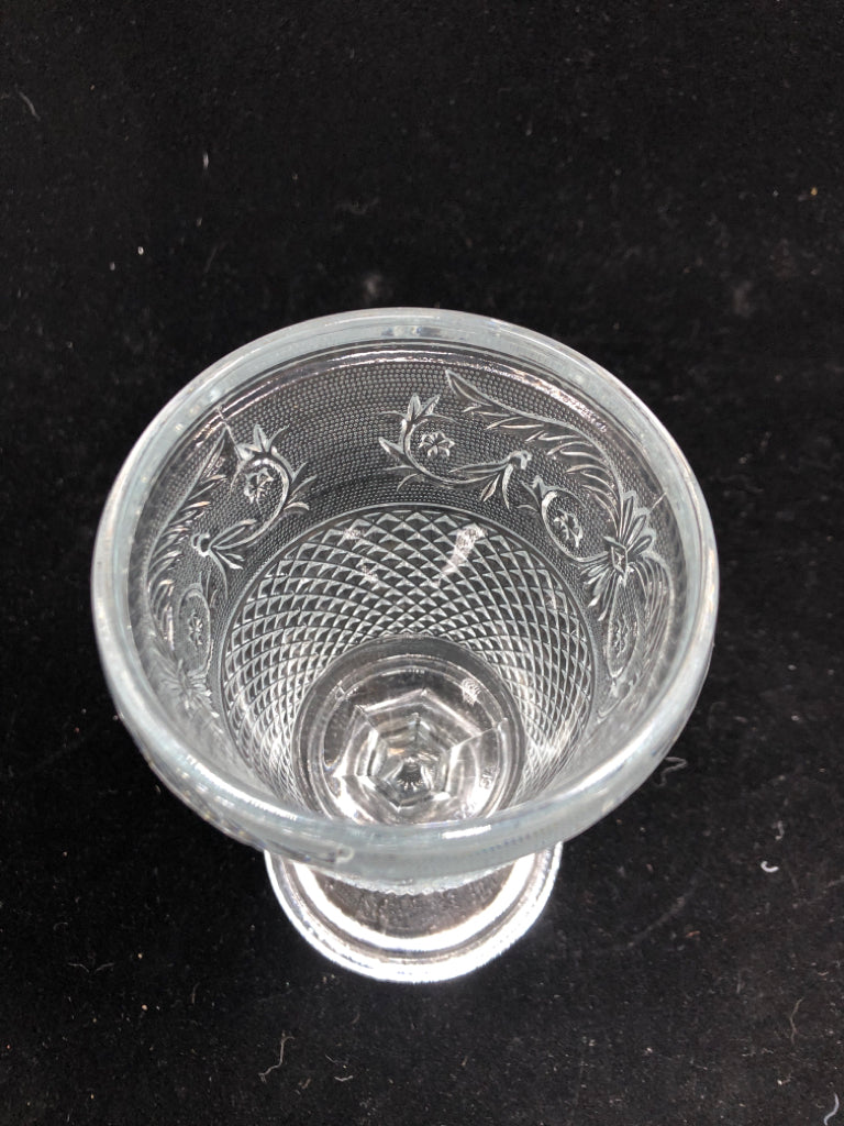 4 VTG DIAMOND POINT CUT GLASS WATER GOBLETS.