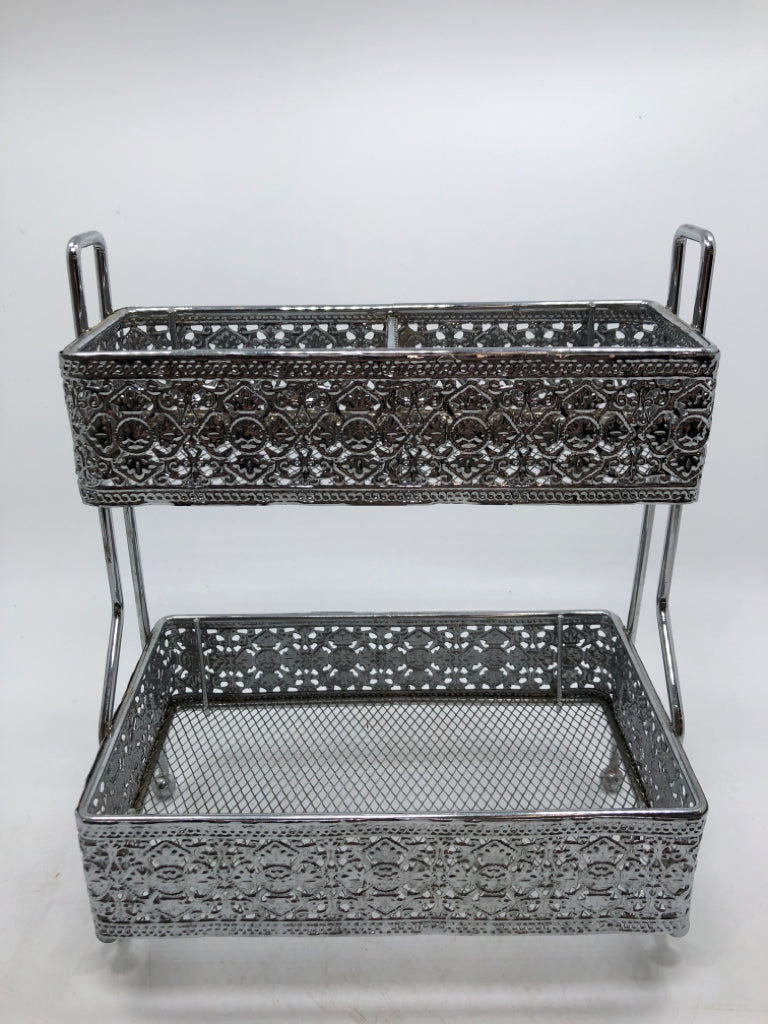 2-TIERED SILVER SHELF ORGANIZER.