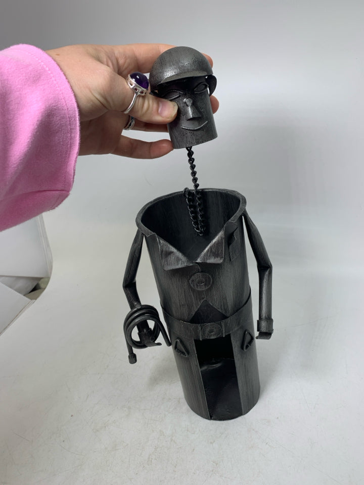 METAL CONSTRUCTION WINE BOTTLE HOLDER.