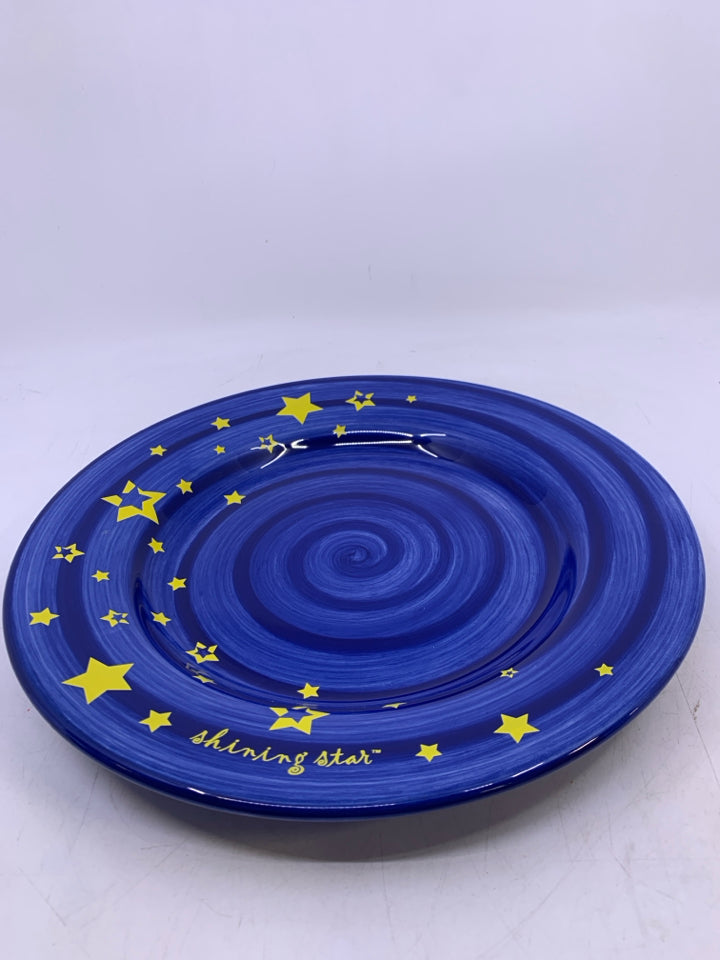 DARK BLUE CERAMIC PLATE W/ YELLOW STARS.