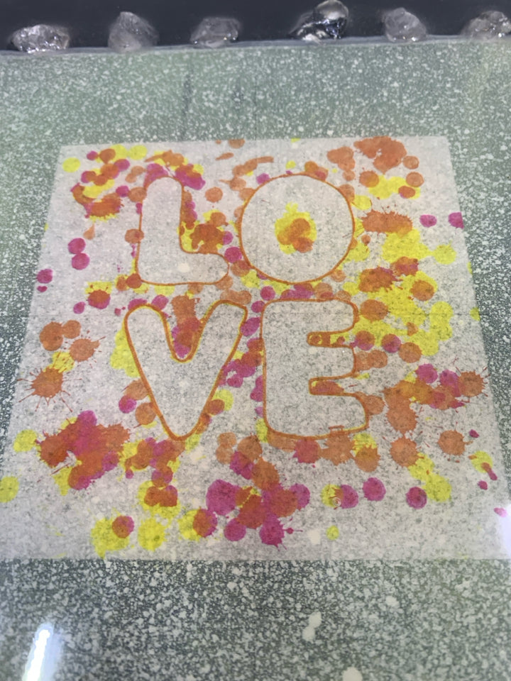 LOVE RESIN SIGN W/CRYSTAL BORDER.