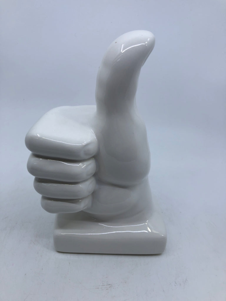 WHITE CERAMIC THUMBS UP.