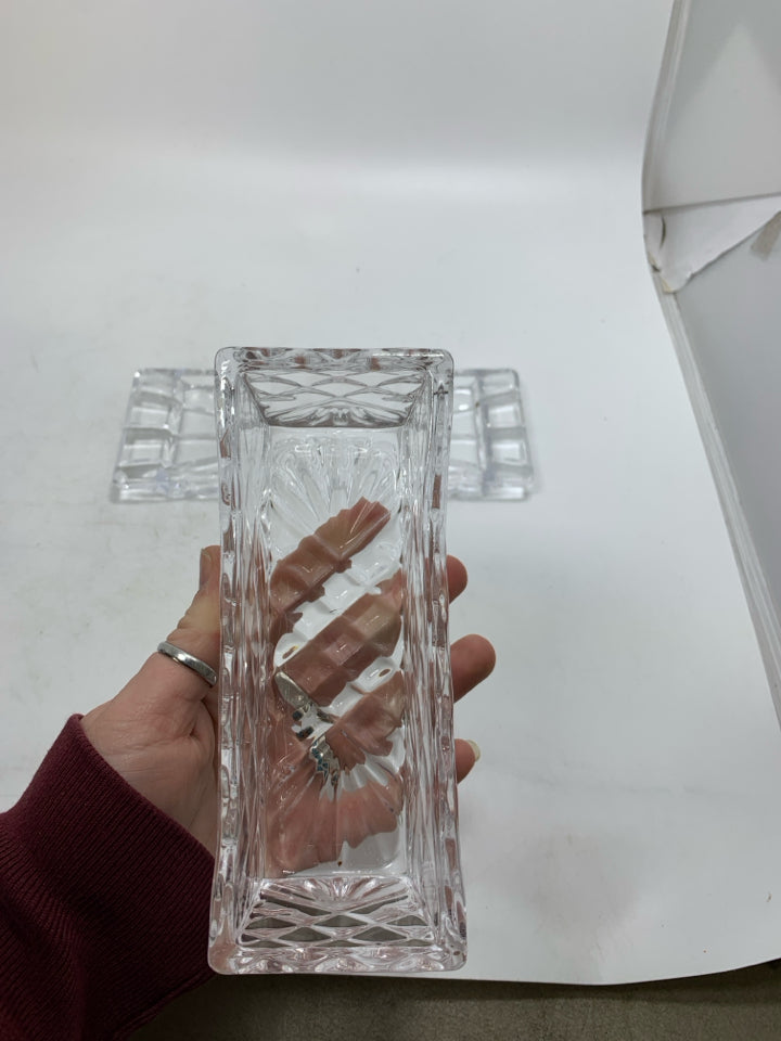 VTG LARGE LEAD CRYSTAL COVERED BUTTER DISH.