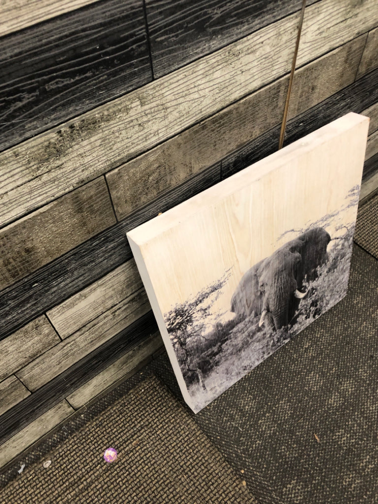 ELEPHANT ON WOOD WALL ART.