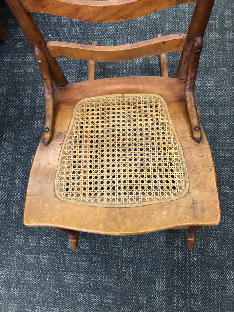 VTG ROCKING CHAIR W/WOVEN SEAT.