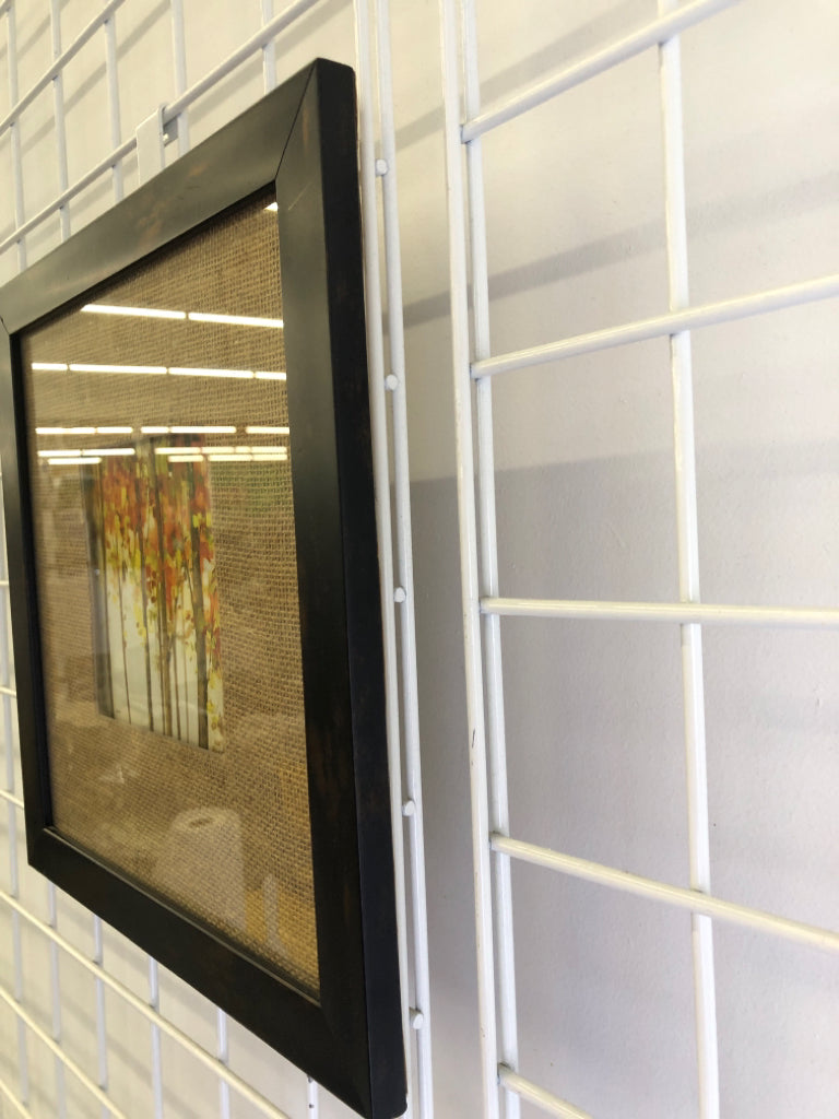 ABSTRACT TREES W RED/ORANGE LEAVES IN BLACK FRAME WALL ART.