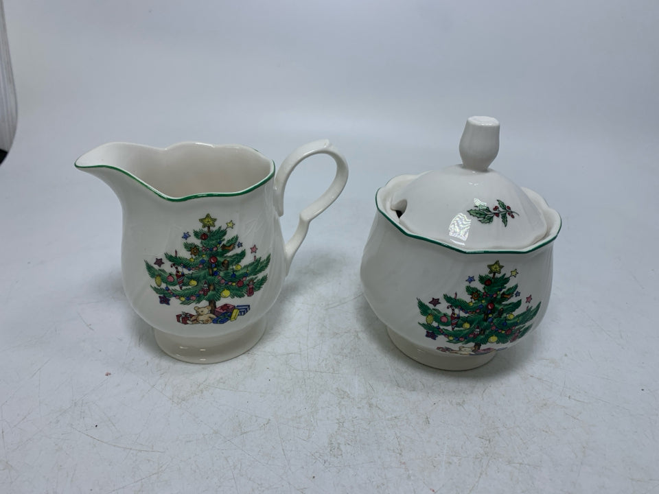 WHITE W/ CHRISTMAS TREE & TOYS NIKKO SUGAR/CREAMER.
