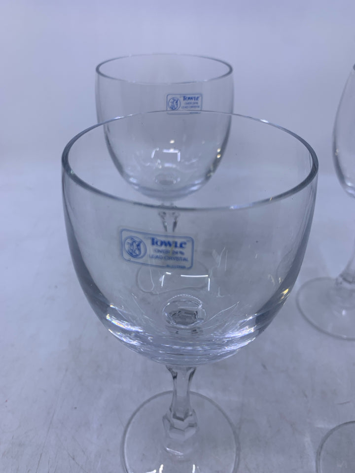 4 CLEAR CRYSTAL WINE GLASSES.