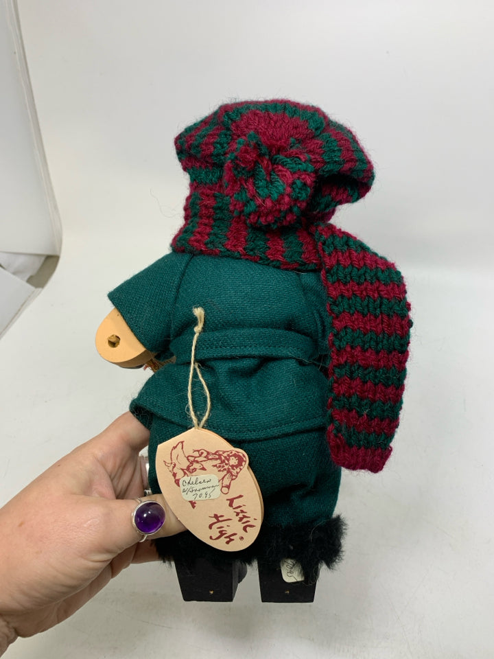 NWT LIZZIE HIGH WOOD DOLL W/ GREEN JUMPSUIT BRAIDS.