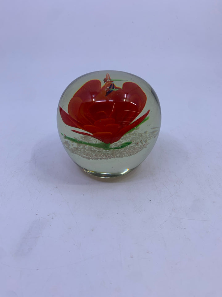 RED FLOWER DRAGON FLY PAPER WEIGHT.