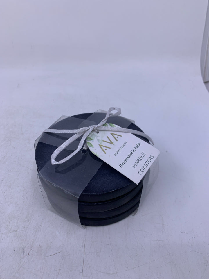 NIP 4 BLACK MARBLE CIRCLE COASTERS.
