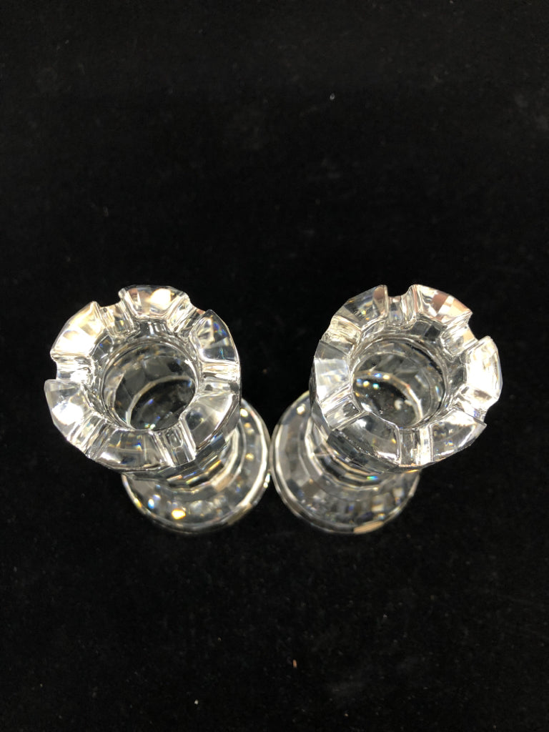 2PC CRYSTAL CASTLE CANDLESTICK HOLDERS.