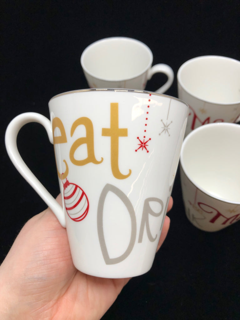 4 EAT DRINK & BE MERRY MUGS - LENOX.