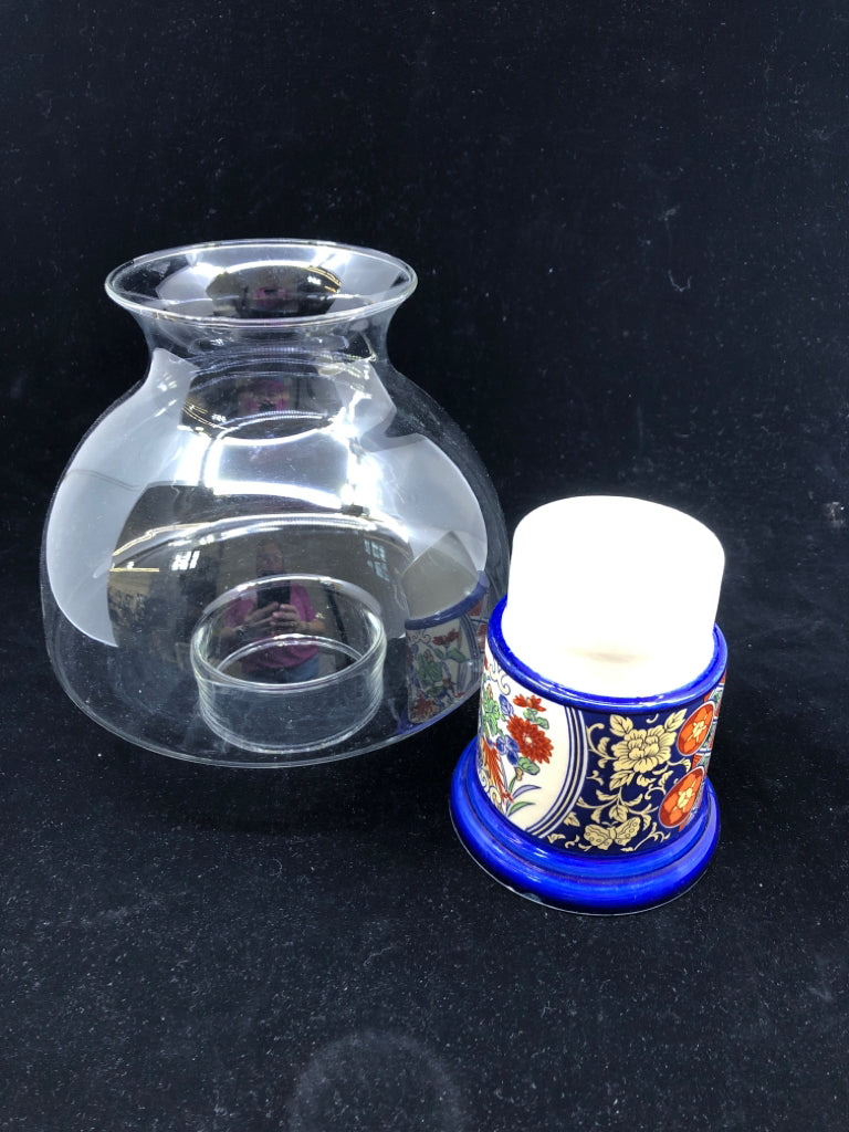 SMALL BLUE AND RED ASIAN STYLE CANDLE LAMP.