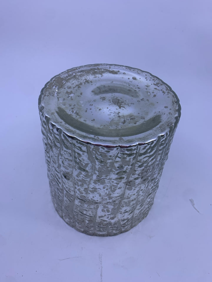CRACKLE MERCURY GLASS CANDLE HOLDER.