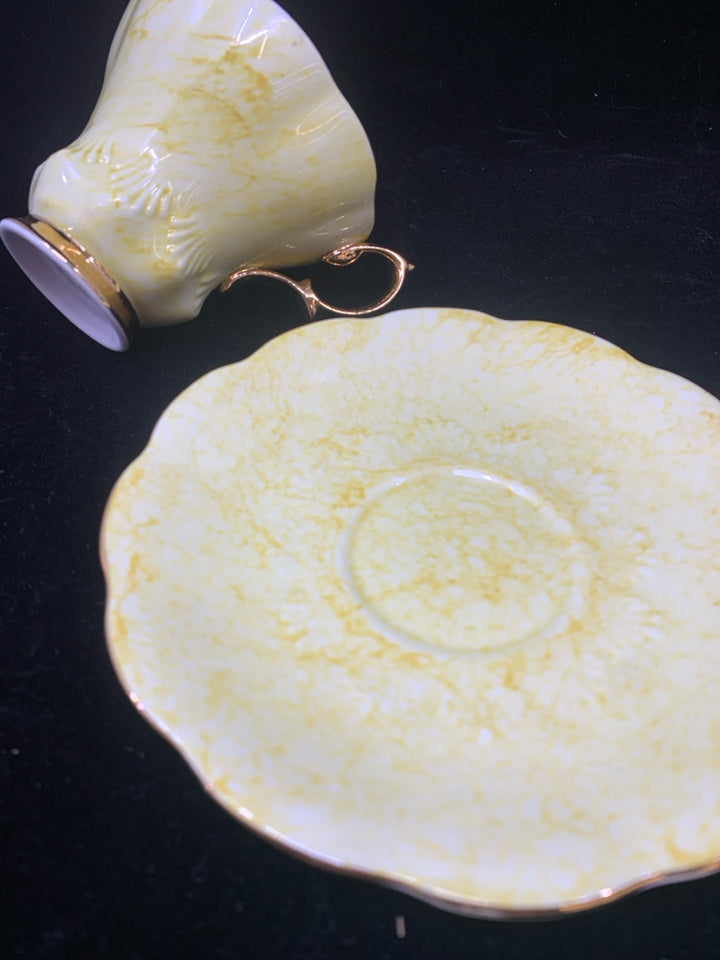 VTG YELLOW & GOLD TEA CUP & SAUCER-ROYAL ALBERT.