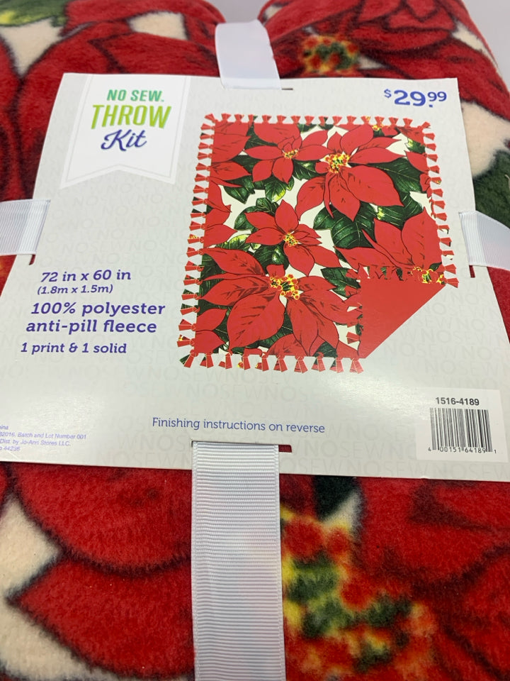 NIP POINTSETTIA NO SEW THROW KIT.