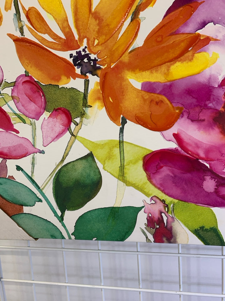 VIBRANT FLOWERS ON CANVAS WATER-COLOR STYLE.