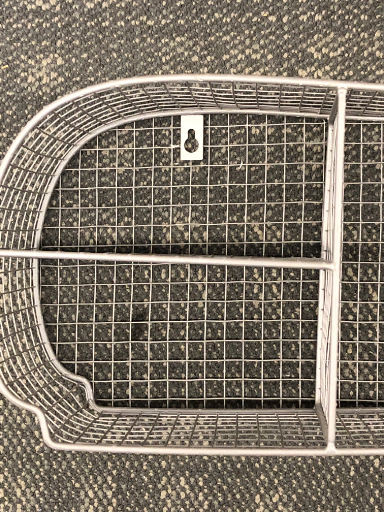GREY METAL WHALE SHAPED DIVIDED SHELF WALL HANGING.