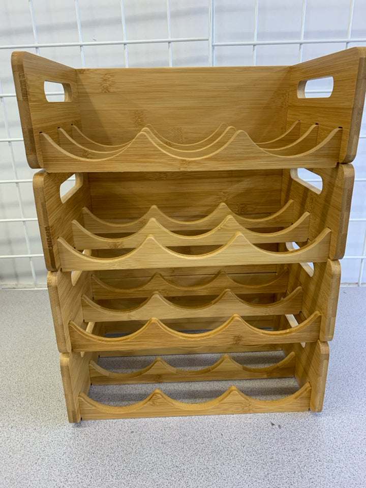 4PC STACKABLE BAMBOO WINE RACK.