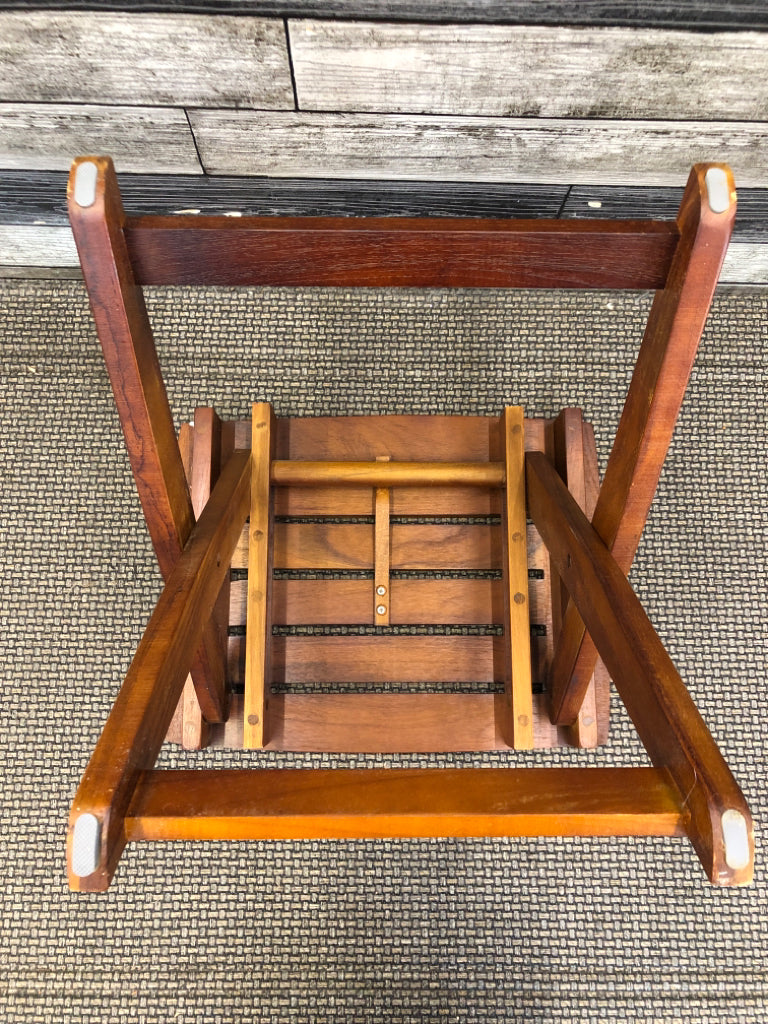DARK WOOD SMALL FOLDING SHOWER STOOL.