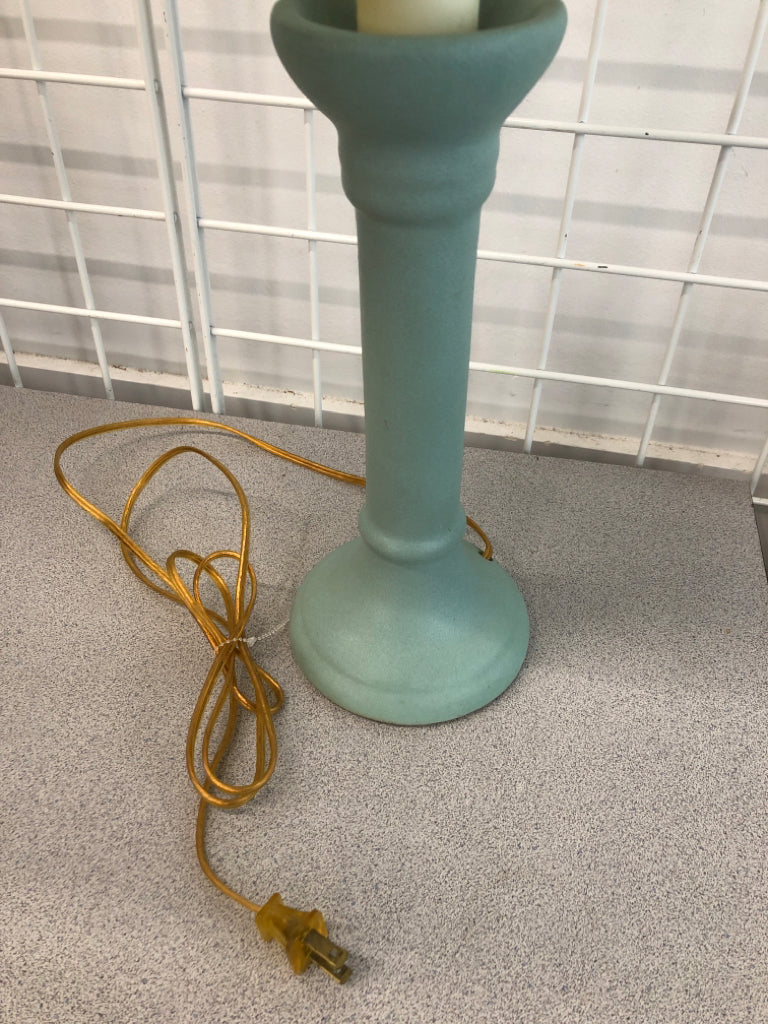 BLUE LAMP W/WHITE SHADE.