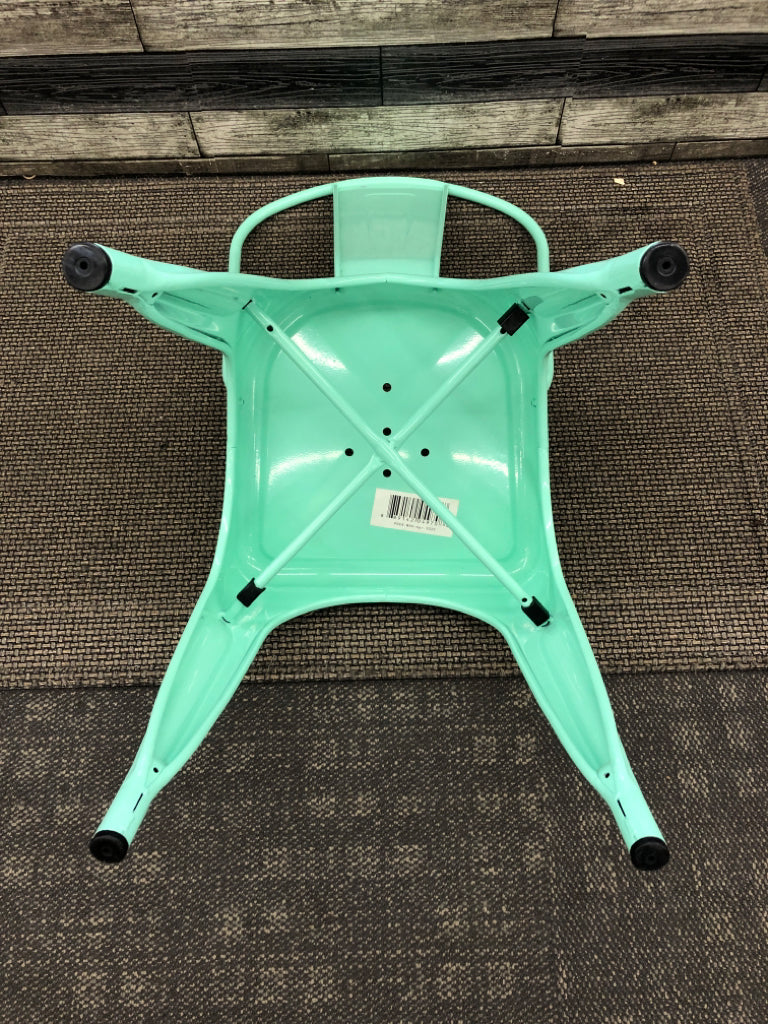 TEAL METAL CHAIR.