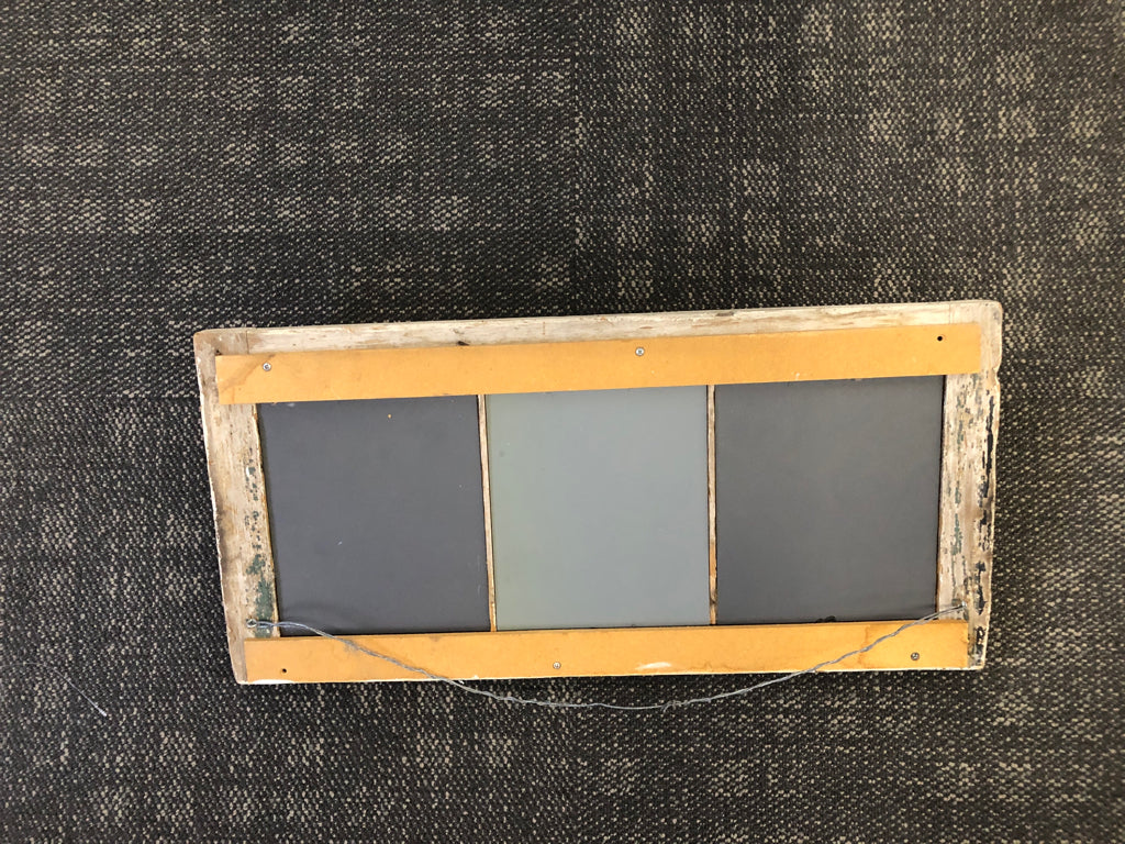 WHITE RUSTIC RECTANGLE MIRROR WALL ART W 3 HOOKS.