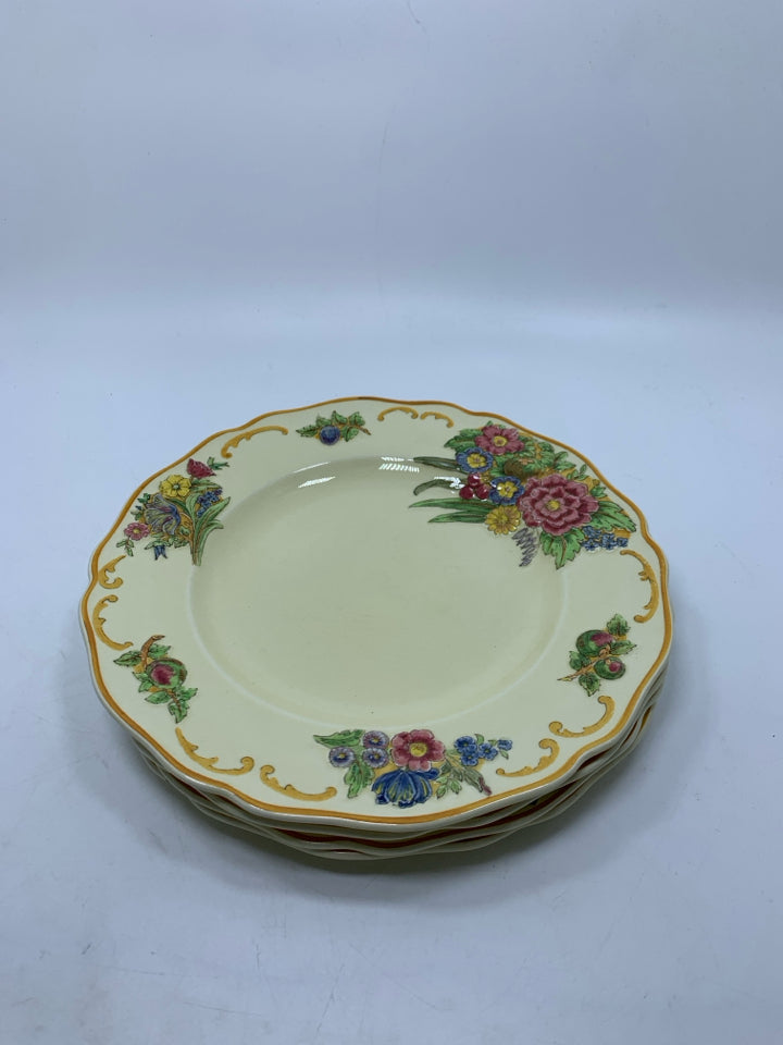 VTG 4 YELLOW W/ EMBOSSED FLOWERS LUNCH PLATES PATTERN FLORETTA.