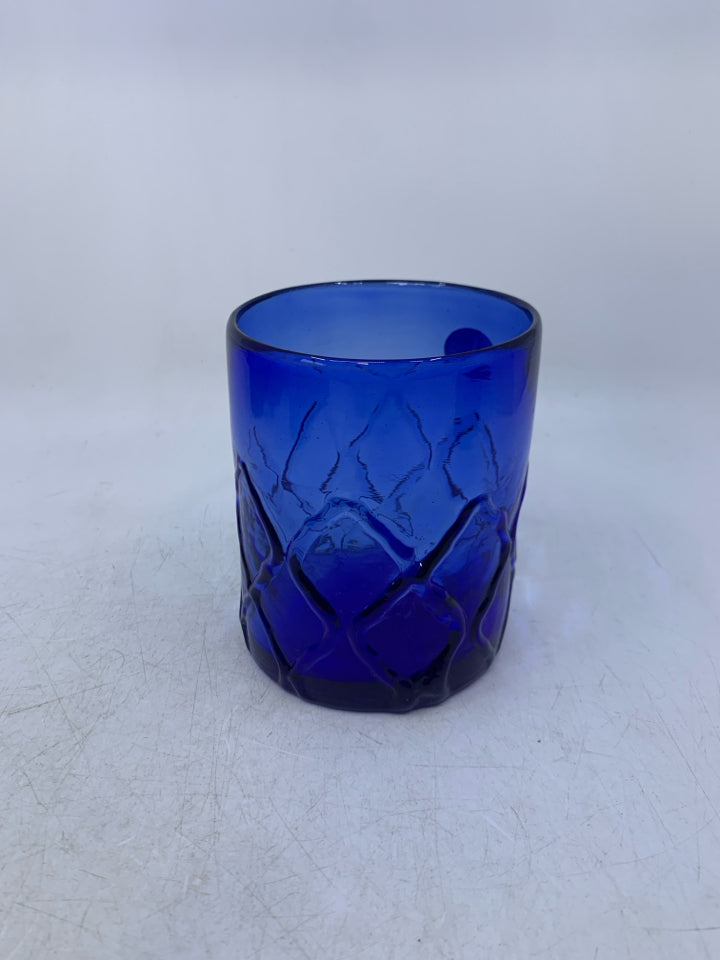 8 SHORT TEXTURED COBALT BLUE GLASSES.