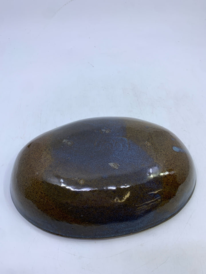 CERAMIC BLUE & BROWN BOWL W/RAISED DESIGN.