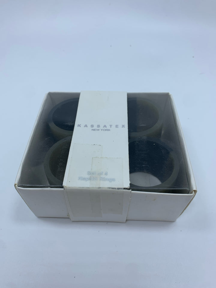 NIB 4PK BLACK NAPKIN RINGS.