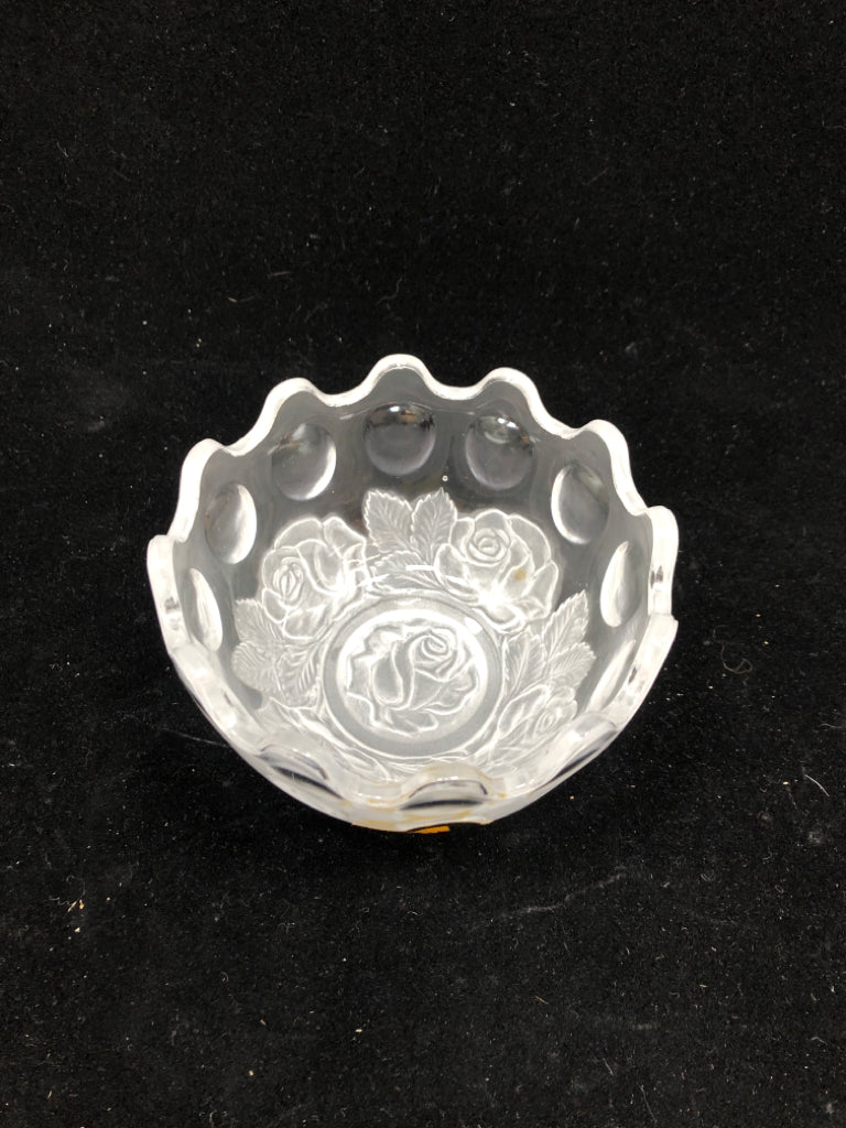 GERMAN CRYSTAL FROSTED ROSE BOWL.