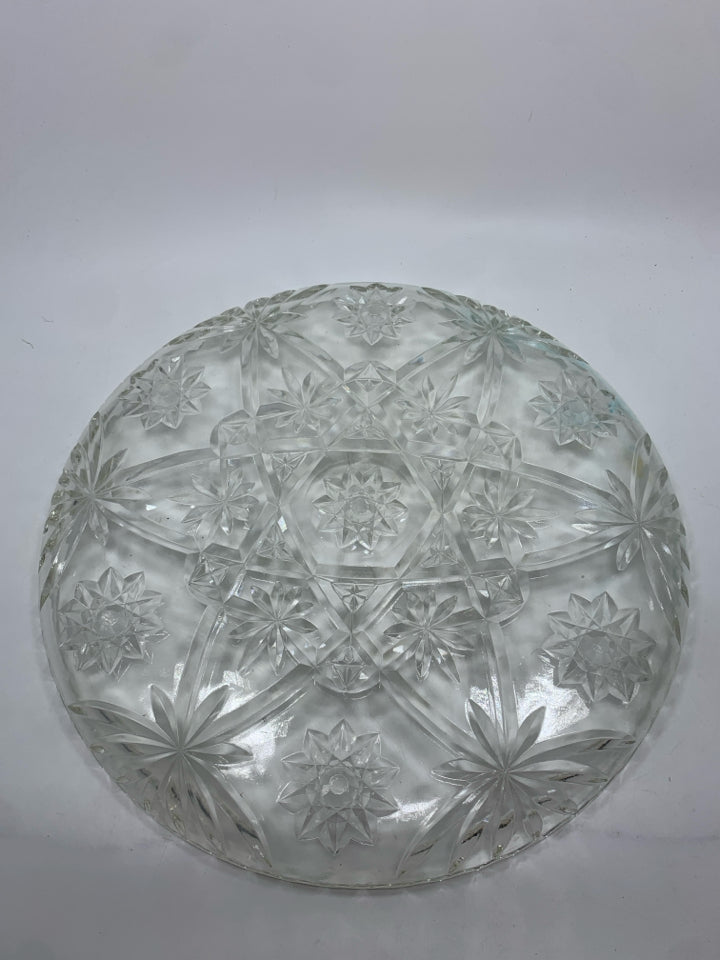 ETCHED STAR GLASS PLATTER W/SAWTOOTH EDGE.