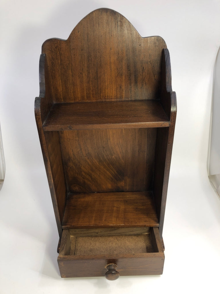 RUSTIC DARK BROWN SHELF W/DRAWER.