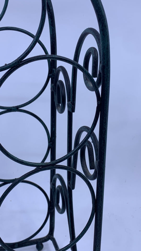 GREEN METAL WINE RACK.