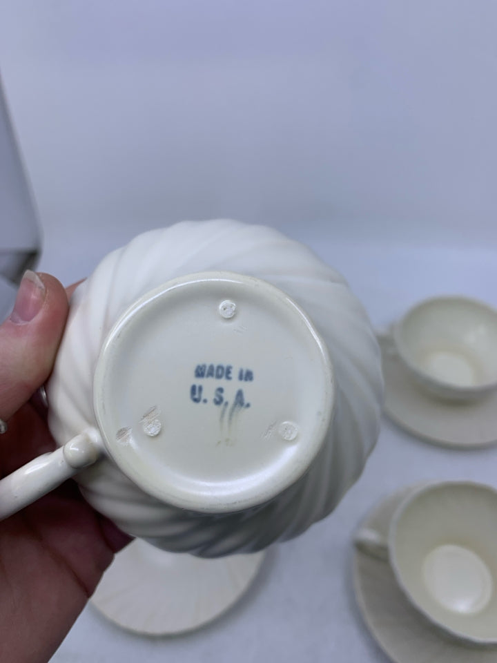 8 PC SVC 4 MATTE WHITE CORONADO TEACUPS/SAUCERS.