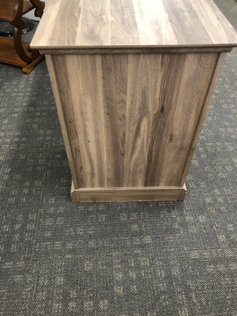 FAUX GREY WOOD DESK DRAWER 4 DRAWERS 2 CUBBIES.