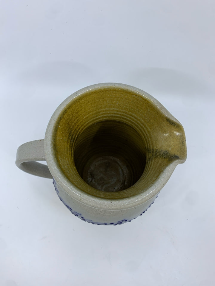 BLUE VINE POTTERY SALT GLAZE PITCHER.
