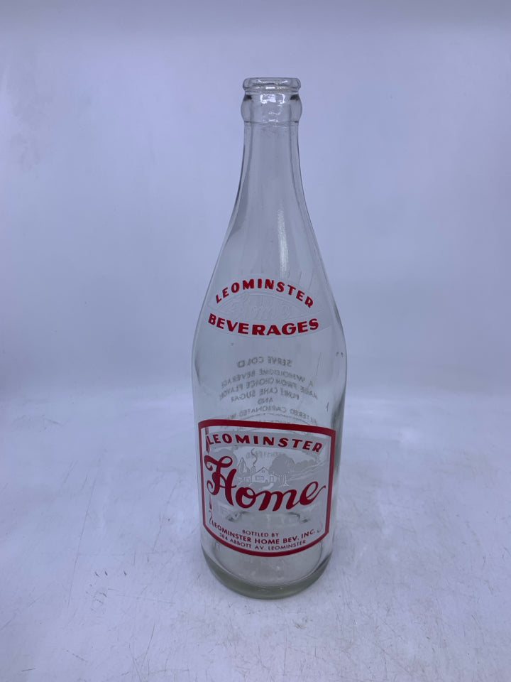 EMPTY LEOMINSTER HOME BEVERAGES BOTTLE.