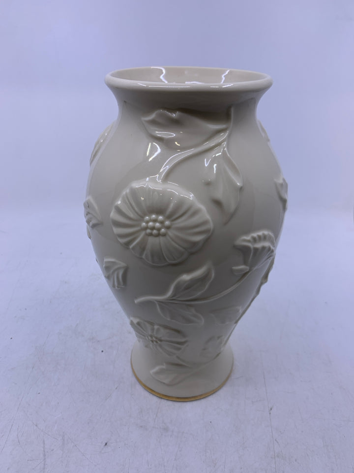 LARGE VASE W/ EMBOSSED FLOWERS.