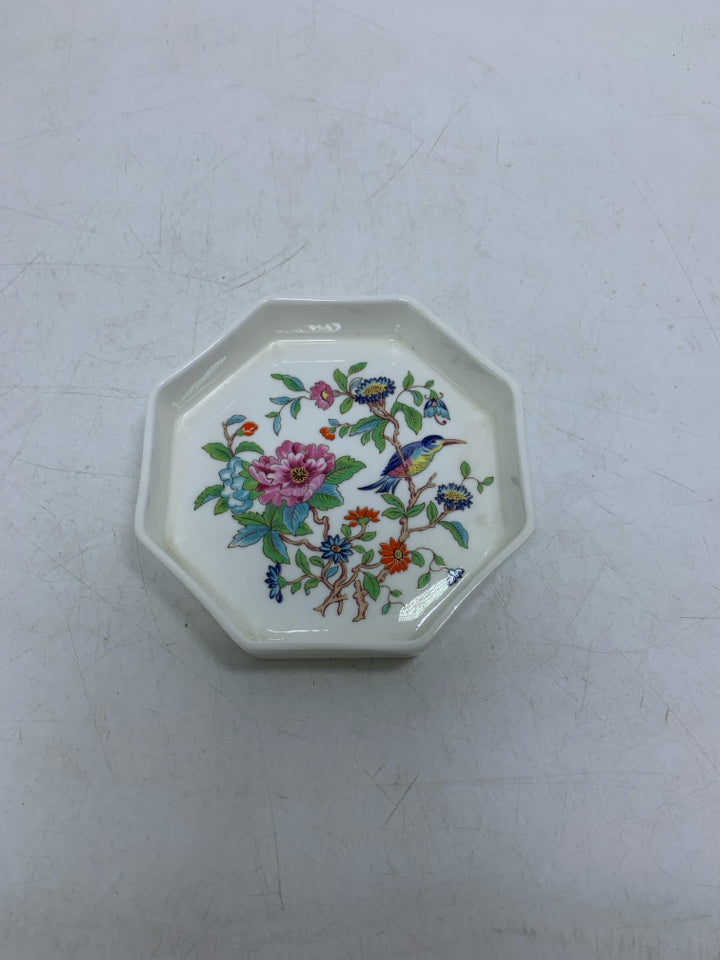 SMALL OCTAGON SHAPED CHERRY BLOSSOMS/BIRDS TRINKET DISH.